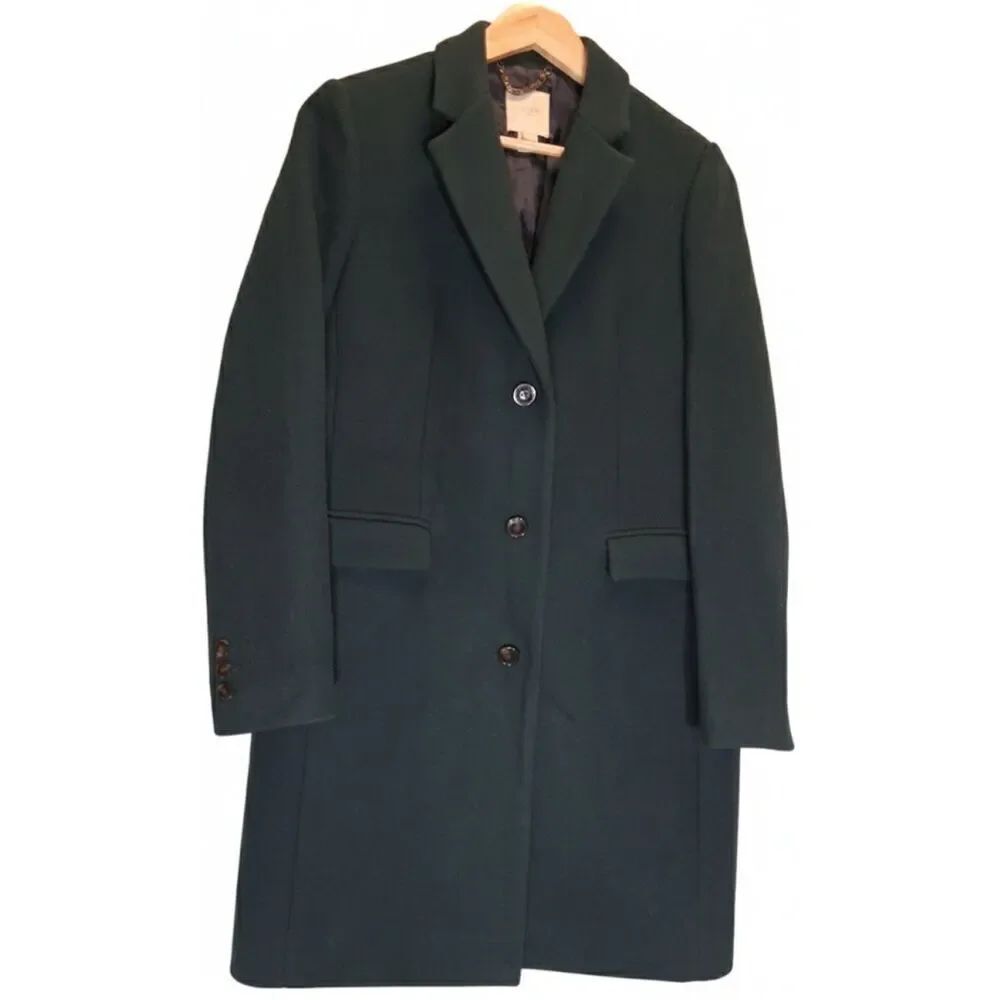 j.crew womens size 4 small long dark green teal wool long coat